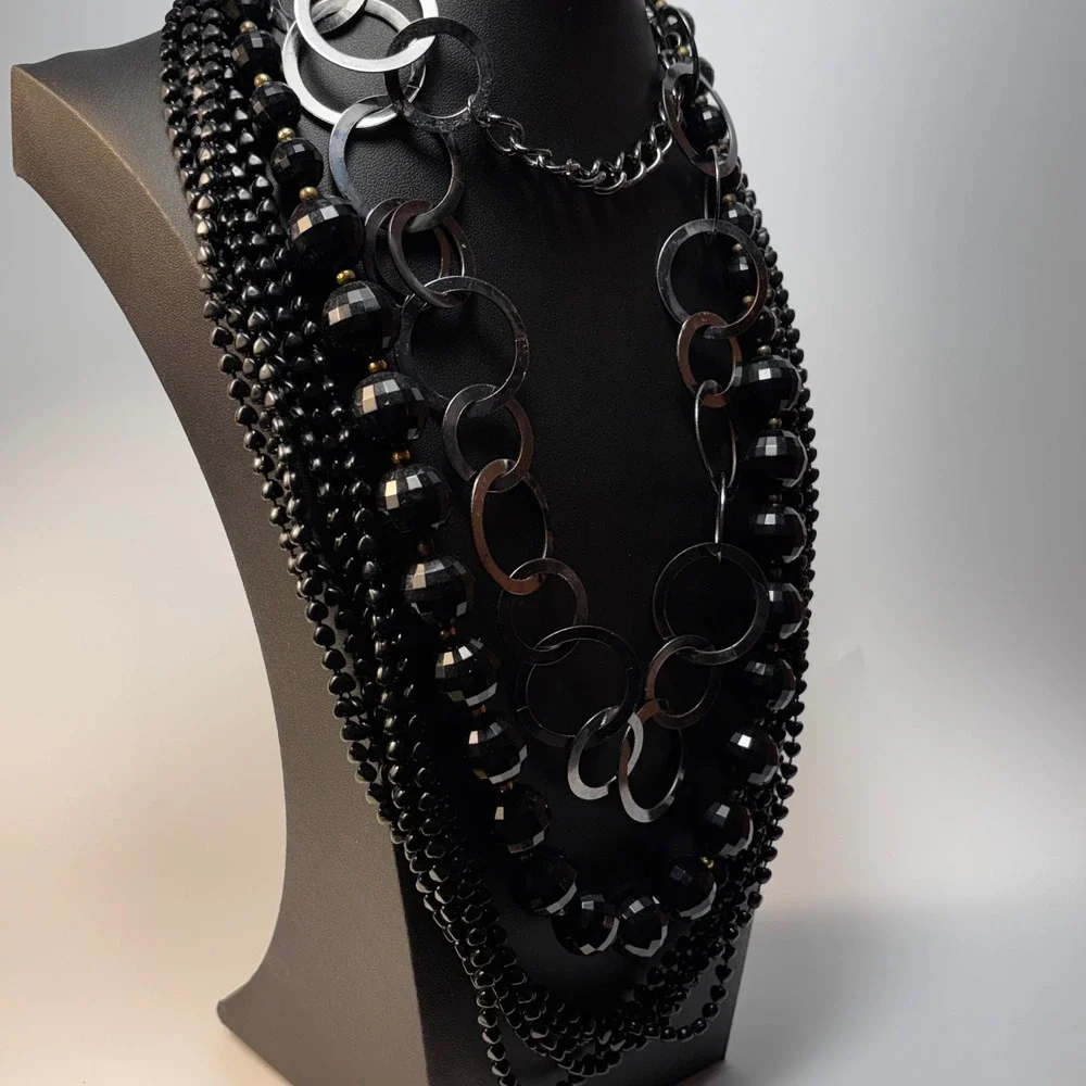 Necklace Lot Black Metal Acrylic Beads Retro Boho Goth - Picture 8 of 11